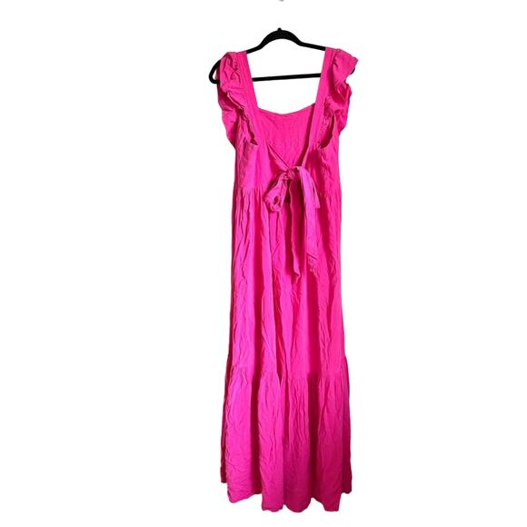 Eloquii | Hot Pink Ruffle Tiered Tie Open Back Sleeveless Plus Size Maxi Dress - Picture 7 of 10